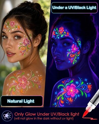 Lictin UV Glow in the Dark Face & Body Paint Markers, 10 Neon Makeup Pens in Kuwait