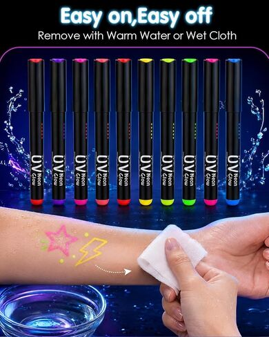 Lictin UV Glow in the Dark Face & Body Paint Markers, 10 Neon Makeup Pens in Kuwait