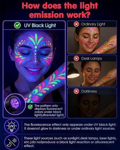 Lictin UV Glow in the Dark Face & Body Paint Markers, 10 Neon Makeup Pens in Kuwait