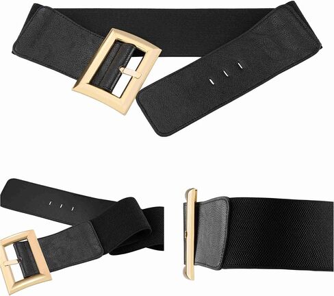 Ayliss المرأة واسعة حزام فستان مرن تمتد حزام خصر خمر موضة حزام مشبك حزام ريترو بولي Leather حزام جلد تأثيري in Kuwait