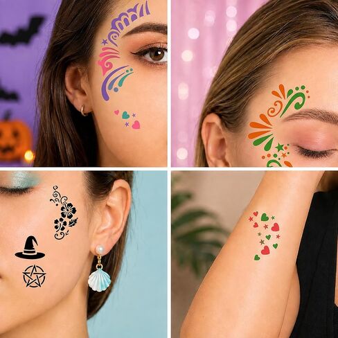 50PCS 3inch Face Painting Stencils, Reusable Templates for Face and Body Art, Makeup Stencils for Halloween, Parties, Festivals and Creative Painting in Kuwait
