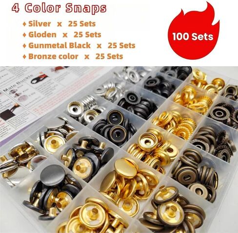 SUNOR 100Pk 15mm Snap Fasteners for Marine Canvas/Leather/Fabric/Tarps in Kuwait