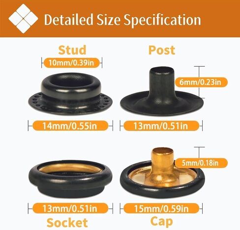 SUNOR 100Pk 15mm Snap Fasteners for Marine Canvas/Leather/Fabric/Tarps in Kuwait