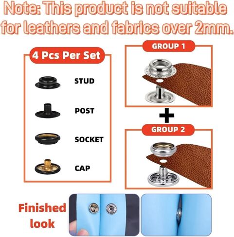 SUNOR 100Pk 15mm Snap Fasteners for Marine Canvas/Leather/Fabric/Tarps in Kuwait