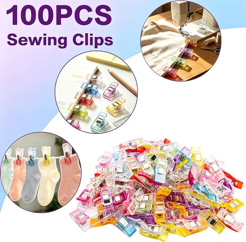 100 Sewing Clips & 200 Sewing Pins with Box for Fabric,Multipurpose Premium Quilting Clips Straight Pins for Supplies Crafting Tools,Assorted Colors Plastic Clips for Crafts,Bag Clips,Sewing Notions in Kuwait