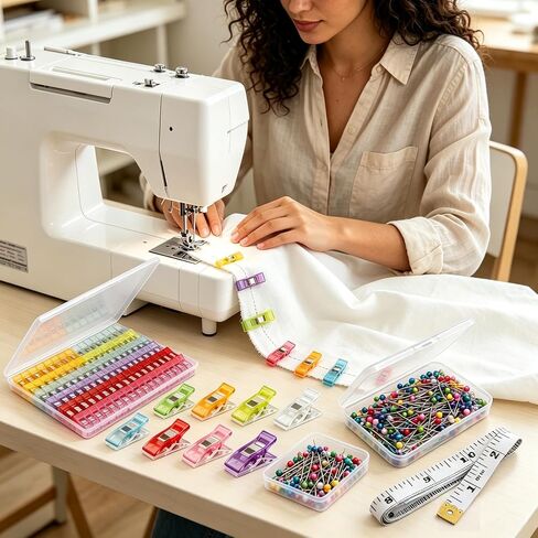 100 Sewing Clips & 200 Sewing Pins with Box for Fabric,Multipurpose Premium Quilting Clips Straight Pins for Supplies Crafting Tools,Assorted Colors Plastic Clips for Crafts,Bag Clips,Sewing Notions in Kuwait