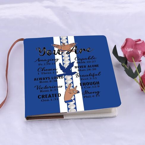 LQRI Blue And White Sorority Leather Notebook You Are Amazing Bible Verse Notebook 1920 Sorority Gift for Finer Women (Blue And White) in Kuwait