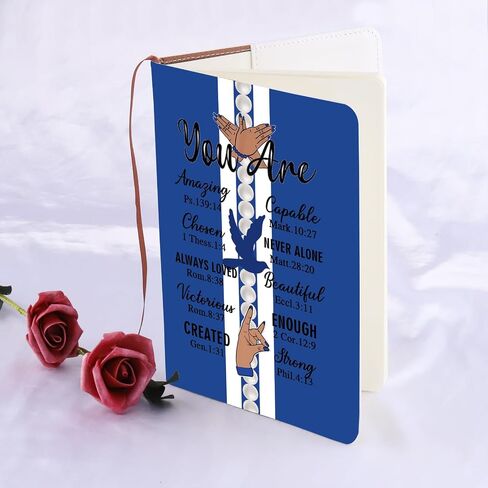 LQRI Blue And White Sorority Leather Notebook You Are Amazing Bible Verse Notebook 1920 Sorority Gift for Finer Women (Blue And White) in Kuwait
