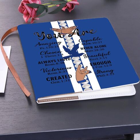 LQRI Blue And White Sorority Leather Notebook You Are Amazing Bible Verse Notebook 1920 Sorority Gift for Finer Women (Blue And White) in Kuwait
