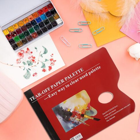 Red Paper Paint Palette Book for Acrylic, 36 Sheets, Leak Resistant in Kuwait