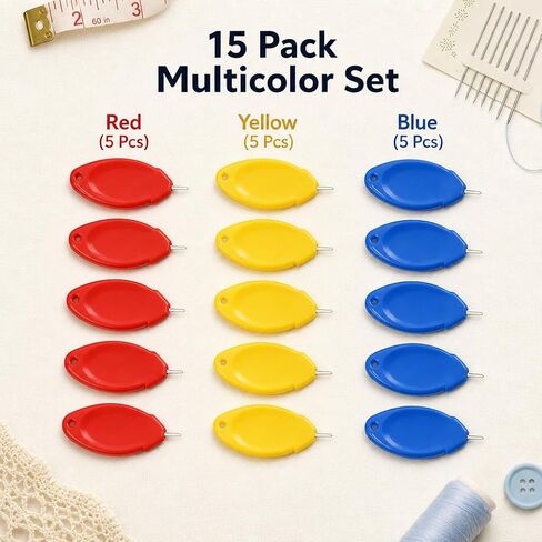 15 Pack Needle Threader, Thumb-Shaped Plastic Needle Threaders for Hand Sewing, Easy Threading Tool for Small Eye Needles, Sewing Machine Needle Threader for Elderly & DIY (5 Blue, 5 Yellow, 5 Red) in Kuwait