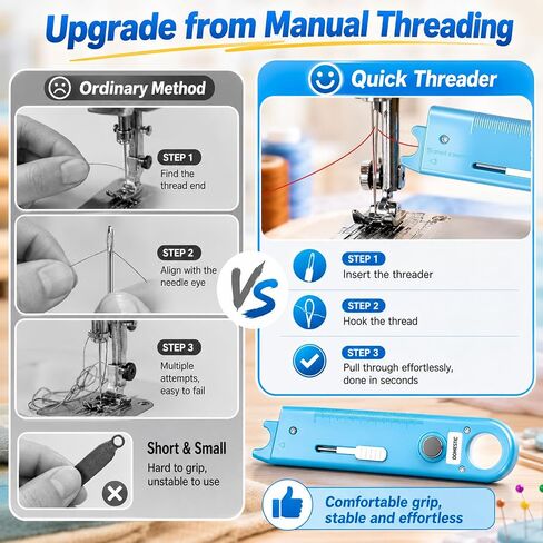 4-in-1 Sewing Threader Tool with Seam Ripper, Magnetic Sewing Guide for Sewing Machine, Built-in Ruler and Magnifier, Quick Threading Sewing Tools (Blue+Red) in Kuwait