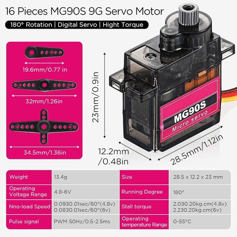 Hanaive 16 Pcs 9g Micro Servo Motor Mini Servo Motors Rc Kit in Kuwait
