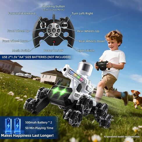 Godboat Robot Dog - ألعاب ذكية للأطفال مع موسيقى وعيون LED، سيارة RC بتردد 2.4 جيجا هرتز، 8 عجلات، 9+ حركات واقعية وإطلاق النار على الماء، للأعمار 3 4 5 6 7 8 سنوات للأولاد والبنات هدايا عيد الميلاد وأعياد الميلاد 2026 in Kuwait