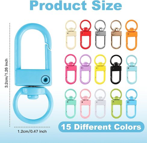 Phinus Keychain Clips 70P, Swivel Snap Lobster Claw Keychain Clasps, 15 Color Key Chain Hooks for DIY, Bag Charm, Purse Accessories, Craft Making Supplies in Kuwait