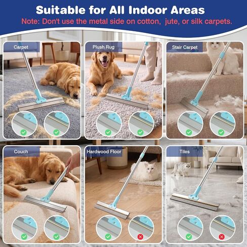 Carpet Rake for Pet Hair Removal: Adjustable 54" Handle No Bending in Kuwait