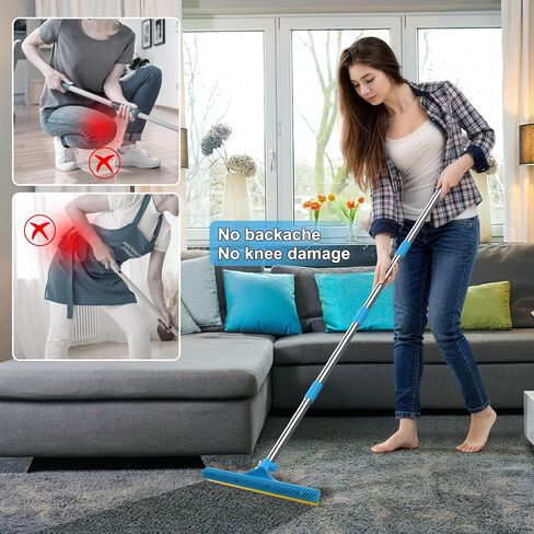 mupapi Carpet Rake for Pet Hair Removal, Reusable Pet Hair Remover Broom, 60'' Adjustable Long Handle Dog and Cat Hair Remover Tool Set of 3, Lint Remover Scraper for Carpets, Rugs, Mats, Couch, Car in Kuwait