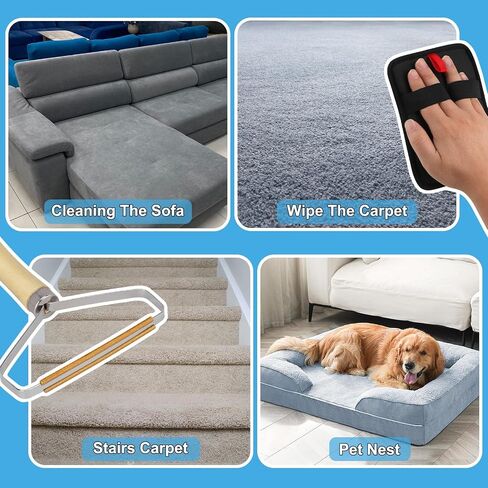 mupapi Carpet Rake for Pet Hair Removal, Reusable Pet Hair Remover Broom, 60'' Adjustable Long Handle Dog and Cat Hair Remover Tool Set of 3, Lint Remover Scraper for Carpets, Rugs, Mats, Couch, Car in Kuwait