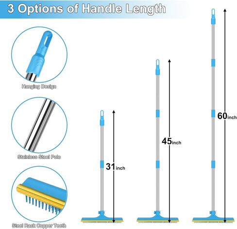 mupapi Carpet Rake for Pet Hair Removal, Reusable Pet Hair Remover Broom, 60'' Adjustable Long Handle Dog and Cat Hair Remover Tool Set of 3, Lint Remover Scraper for Carpets, Rugs, Mats, Couch, Car in Kuwait