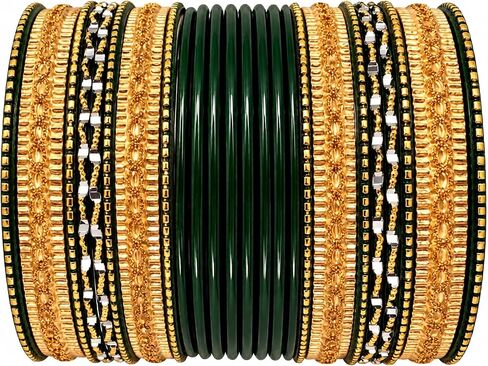 Touchstone Indian Metal Bangles for Women Gold Alloy Bracelets desi 2 Dozen Bangle Collection Bollywood Women's Jewelry Set Multi Stacking Wide Chunky Textured Golden Set of 24 in Gold or White Tone in Kuwait