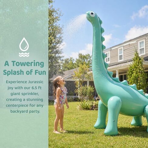 Inflatable Dinosaur Sprinkler for Kids, 6.5FT Giant Brachiosaurus Water Spray Toy with 16.5FT Hose – Thickened PVC, Outdoor Backyard Summer Splash Toy for Toddlers Ages 3-12 in Kuwait