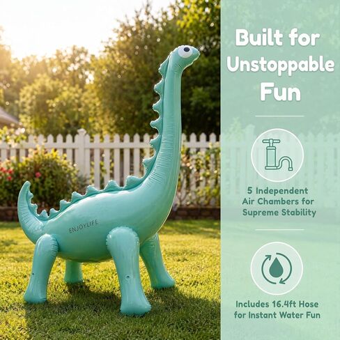 Inflatable Dinosaur Sprinkler for Kids, 6.5FT Giant Brachiosaurus Water Spray Toy with 16.5FT Hose – Thickened PVC, Outdoor Backyard Summer Splash Toy for Toddlers Ages 3-12 in Kuwait