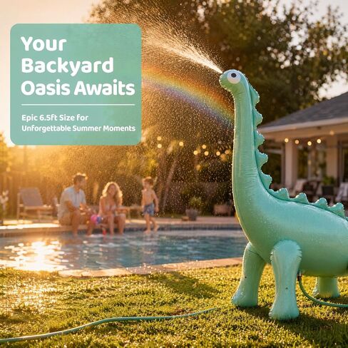 Inflatable Dinosaur Sprinkler for Kids, 6.5FT Giant Brachiosaurus Water Spray Toy with 16.5FT Hose – Thickened PVC, Outdoor Backyard Summer Splash Toy for Toddlers Ages 3-12 in Kuwait