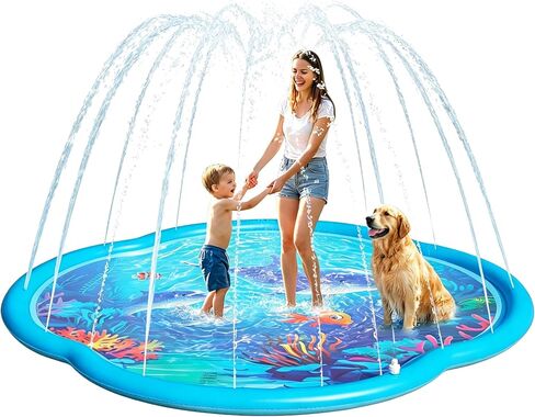 Splash Pad Sprinkler for Kids & Dog, 75" Round Sea World Splash Pad for Kids Ages 2+, Thicken Outdoor Water Toy Play Mat for Children, Backyard Inflatable Sprinkler Shallow Pool Fountain Pad in Kuwait