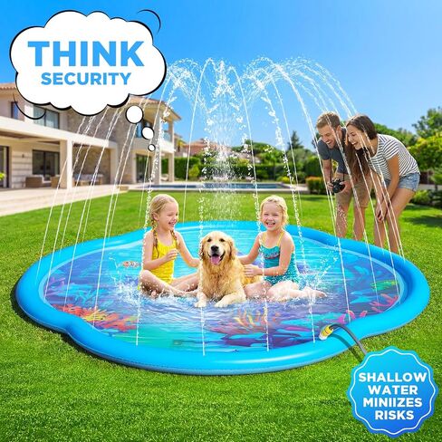 Splash Pad Sprinkler for Kids & Dog, 75" Round Sea World Splash Pad for Kids Ages 2+, Thicken Outdoor Water Toy Play Mat for Children, Backyard Inflatable Sprinkler Shallow Pool Fountain Pad in Kuwait