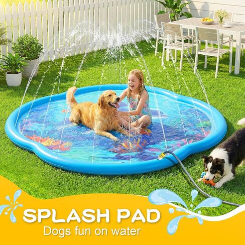 Splash Pad Sprinkler for Kids & Dog, 75" Round Sea World Splash Pad for Kids Ages 2+, Thicken Outdoor Water Toy Play Mat for Children, Backyard Inflatable Sprinkler Shallow Pool Fountain Pad in Kuwait