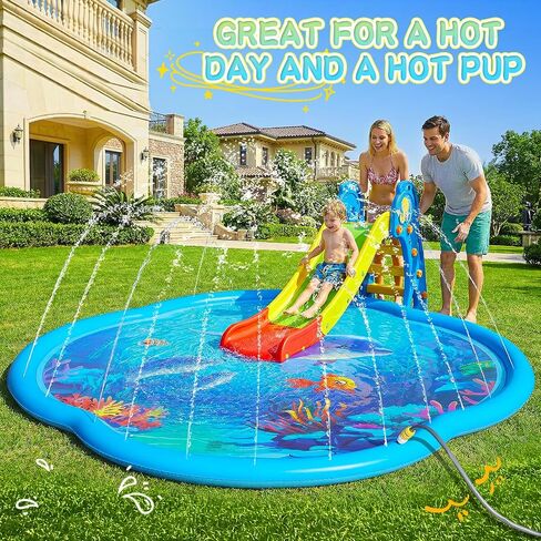 Splash Pad Sprinkler for Kids & Dog, 75" Round Sea World Splash Pad for Kids Ages 2+, Thicken Outdoor Water Toy Play Mat for Children, Backyard Inflatable Sprinkler Shallow Pool Fountain Pad in Kuwait
