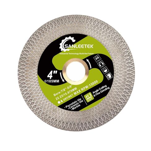 Diamond Tile Saw Blade 4"(105mm) Cutting Grinding Disc for Porcelain Ceramic Tile Marble Artificial Stone with Double-Sided X Mesh Rim SANLEETEK in Kuwait