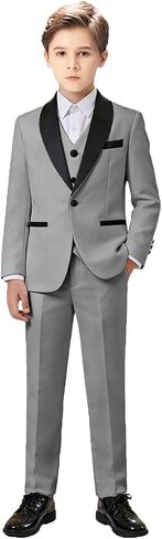 Boy Suits Tuxedo Slim Fit Suit for Boys Kids Toddler Dress Outfit with Coat, Pants, Vest Set No Tail in Saudi Arabia