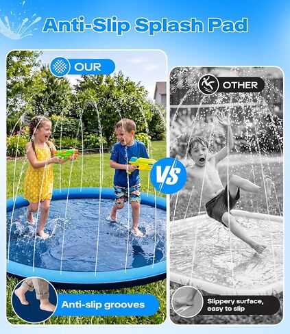 YAUNGEL Kids Splash Pad Sprinkler, 97'' Large Non-Slip Toddler Water Play Mat, Backyard Summer Outdoor Fun, Splash Pad for Dogs in Kuwait