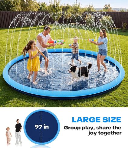 YAUNGEL Kids Splash Pad Sprinkler, 97'' Large Non-Slip Toddler Water Play Mat, Backyard Summer Outdoor Fun, Splash Pad for Dogs in Kuwait