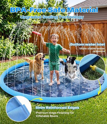 YAUNGEL Kids Splash Pad Sprinkler, 97'' Large Non-Slip Toddler Water Play Mat, Backyard Summer Outdoor Fun, Splash Pad for Dogs in Kuwait