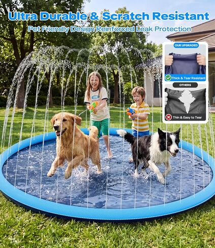 YAUNGEL Kids Splash Pad Sprinkler, 97'' Large Non-Slip Toddler Water Play Mat, Backyard Summer Outdoor Fun, Splash Pad for Dogs in Kuwait