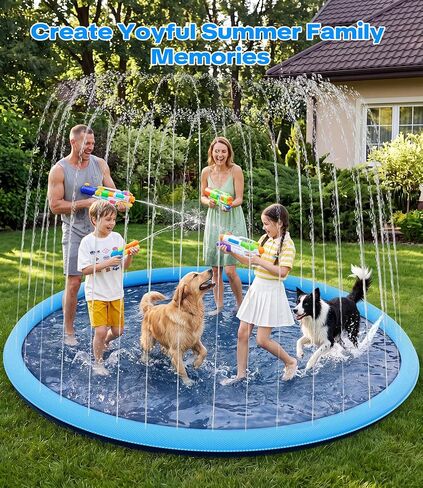 YAUNGEL Kids Splash Pad Sprinkler, 97'' Large Non-Slip Toddler Water Play Mat, Backyard Summer Outdoor Fun, Splash Pad for Dogs in Kuwait