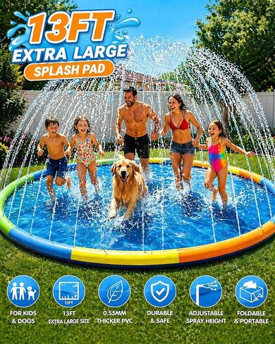 Instraella Splash Pad, 13FT Extra Large Sprinkler Play Mat for Dogs & Kids, 0.55mm Thickened Outdoor Water Toys, Foldable Summer Splash Mat for Pets and Kids Age 3+ in Kuwait