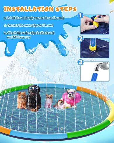 Instraella Splash Pad, 13FT Extra Large Sprinkler Play Mat for Dogs & Kids, 0.55mm Thickened Outdoor Water Toys, Foldable Summer Splash Mat for Pets and Kids Age 3+ in Kuwait