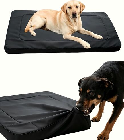 Heavy‑Duty Wear‑Resistant Dog Bed for Aggressive Chewers, Oxford Fabric Waterproof Crate Bed for Large Dogs, Washable Removable Cover with Sponge Filling 35" x 22" x 2.76" (Black, Medium) in Kuwait