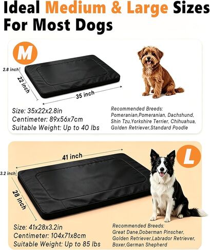 Heavy‑Duty Wear‑Resistant Dog Bed for Aggressive Chewers, Oxford Fabric Waterproof Crate Bed for Large Dogs, Washable Removable Cover with Sponge Filling 35" x 22" x 2.76" (Black, Medium) in Kuwait