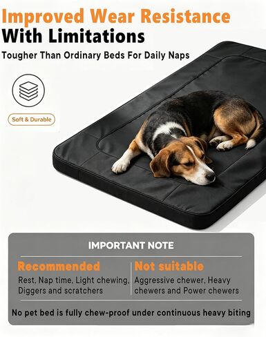 Heavy‑Duty Wear‑Resistant Dog Bed for Aggressive Chewers, Oxford Fabric Waterproof Crate Bed for Large Dogs, Washable Removable Cover with Sponge Filling 35" x 22" x 2.76" (Black, Medium) in Kuwait