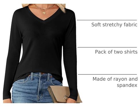 Ficerd 2 Pack Women's V Neck T Shirts, Short or Long Sleeve Tunic Tops Causal Summer Basic Shirts Solid Hem Tee Blouses in Kuwait