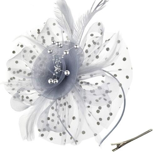 DRESHOW Fascinators Hat Flower Mesh Ribbons Feathers on a Headband and a Clip Tea Party Headwear for Girls and Women in Kuwait