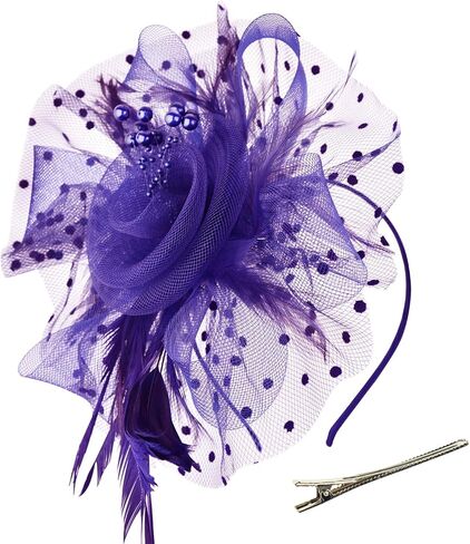 DRESHOW Fascinators Hat Flower Mesh Ribbons Feathers on a Headband and a Clip Tea Party Headwear for Girls and Women in Kuwait