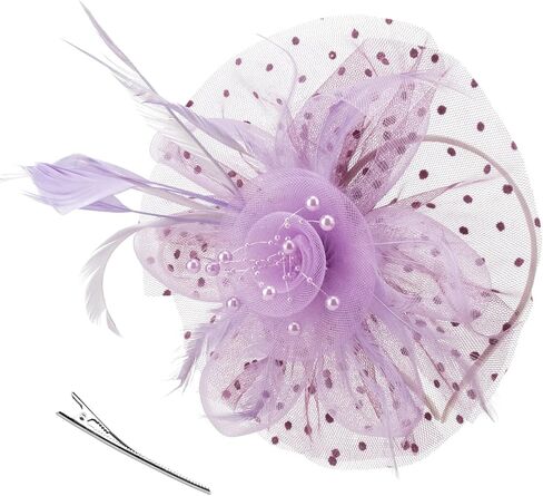 DRESHOW Fascinators Hat Flower Mesh Ribbons Feathers on a Headband and a Clip Tea Party Headwear for Girls and Women in Kuwait
