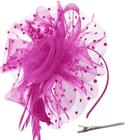 DRESHOW Fascinators Hat Flower Mesh Ribbons Feathers on a Headband and a Clip Tea Party Headwear for Girls and Women in Kuwait