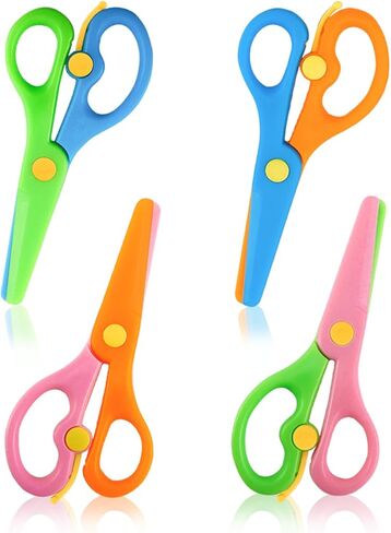 4 Pcs Plastic Safety Scissors, Dual-Colour Preschool Training Scissors, Children Safety Learning Scissor Spring Scissor for Toddler Arts and Paper Craft Supplies in Kuwait