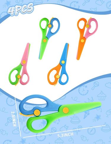 4 Pcs Plastic Safety Scissors, Dual-Colour Preschool Training Scissors, Children Safety Learning Scissor Spring Scissor for Toddler Arts and Paper Craft Supplies in Kuwait